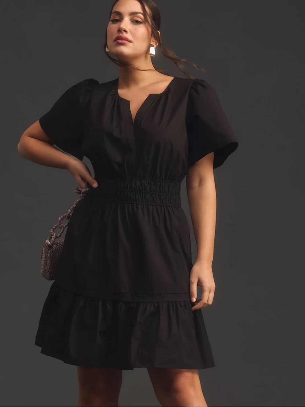 Anthropologie Black Mini Dress with Flutter Sleeves! NWOT